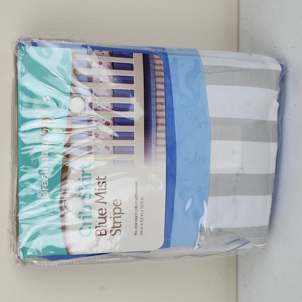 Breathable Baby Crib Skirt Blue Mist Stripe